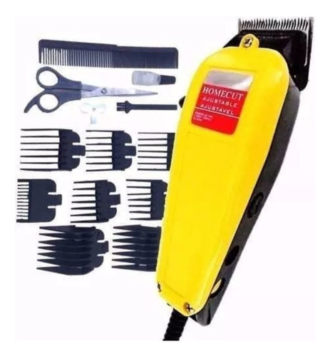 Kit Máquina De Cortar Cabelo Barba Profissional Amarela Cor Amarelo 110v