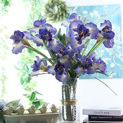 Vara De Iris Flores Artificiales Finas Decoración Paq 3 Pz Color Azul