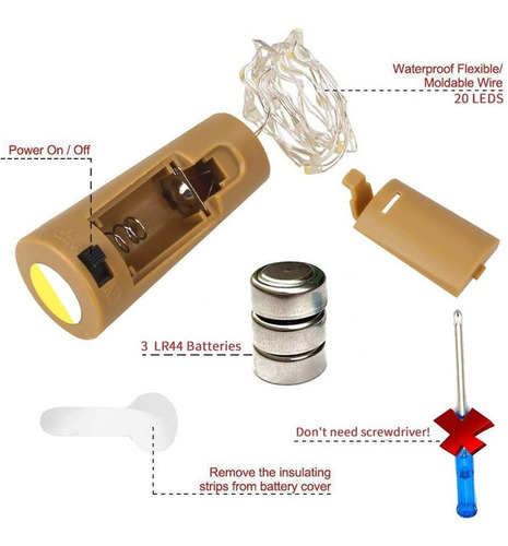 5 Juegos De Luces Led Para Botellas De Vino Con Corchos