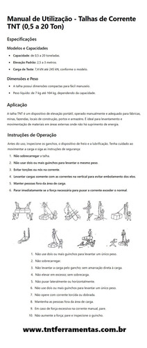 Talha Manual 2 Tonelada 2000kg Com Corrente 3 Metros Tnt