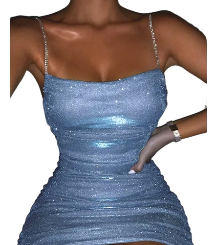 Vestido Sexy Para Fiesta En Discoteca, Plisado, Con Diamante