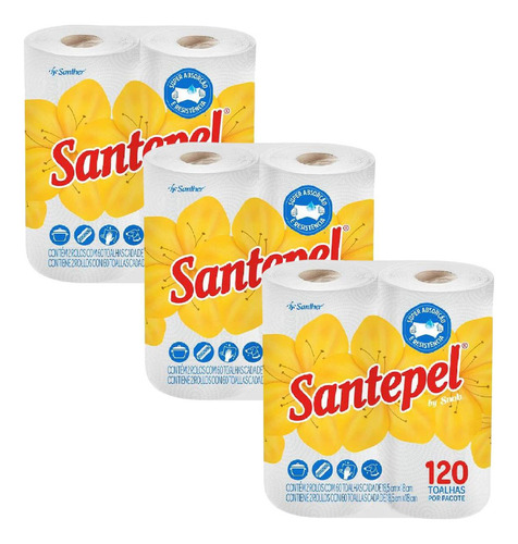 Papel Toalha Cozinha Santepel Folha Dupla 6 Rolos - 360 Fls
