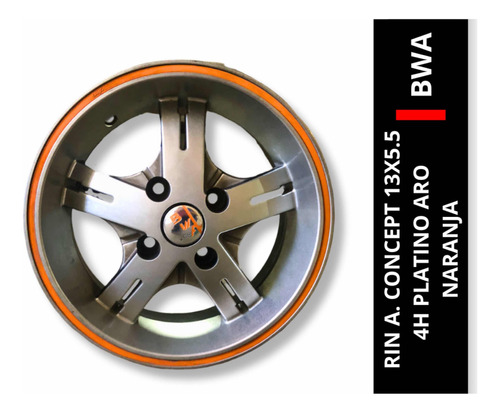 Rin A. Concept 13x5.5 4h 100mm Platino Aro Naranja Bwa