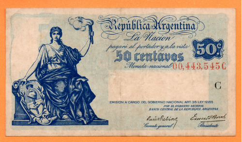 Billete 50 Centavos Del Progreso, Bottero 1801, Año 1942 B