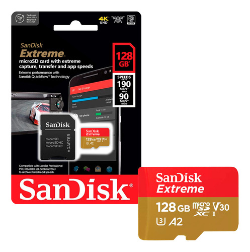 Tarjeta De Memoria Microsd Sandisk 128gb + Adaptador 190mb/s