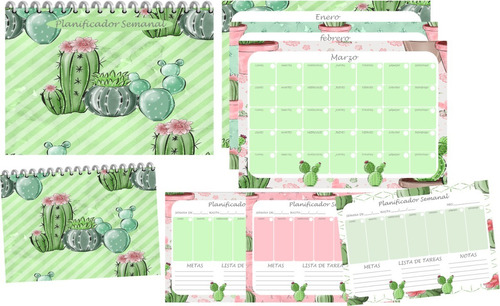 Kit  Imprimible +18 Planners A4 +pdf + Editables Cactus