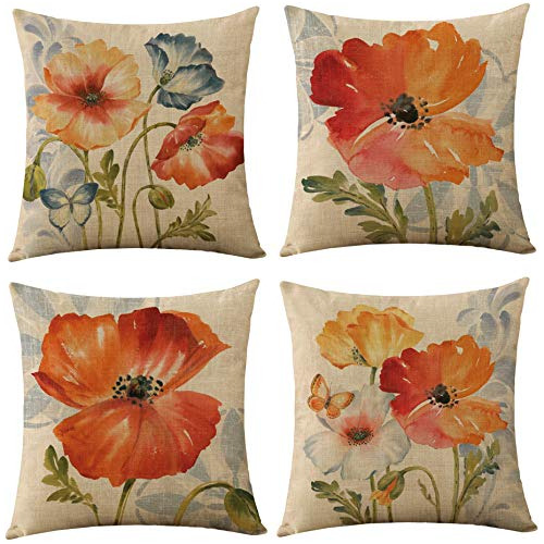 Fundas De Almohada Decorativas Estampado De Flores Y Pã...