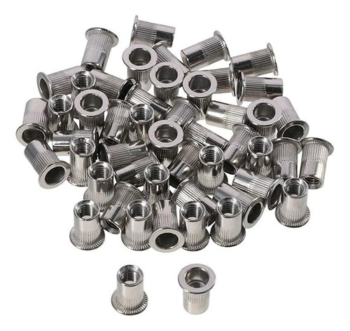 50 Tuercas Remache M6 De Cabeza Plana De Acero Inoxidable