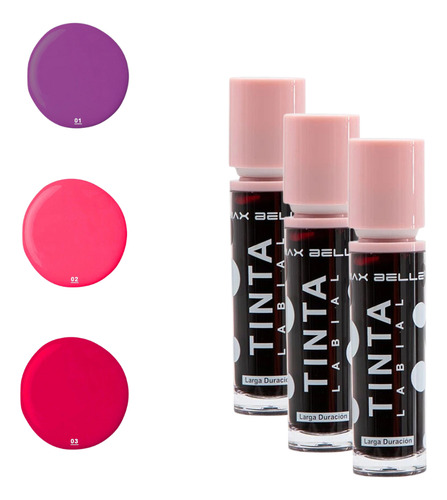 Set De 3 Tinta Para Labios Max Belle Larga Duración Regalo
