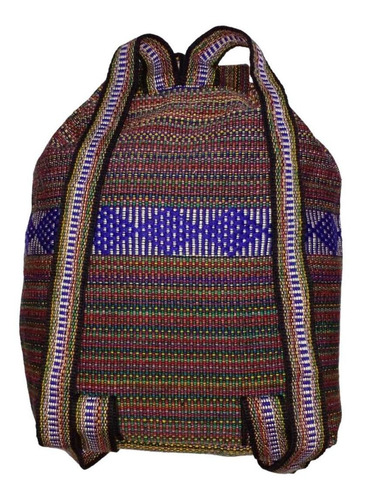 Mochila Mexicana Hecha A Mano, Mxhui-001, 1 Pza, 10kg, Morad Color Morado/ Azul/ Rojo