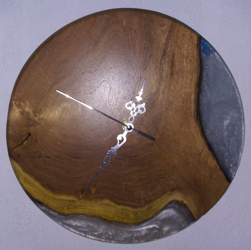 Resina Epóxica Y Mezquite Reloj De Pared Cuarzo Natural Arte