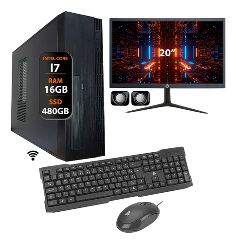 Computador Completo Slim Core I7 16gb Ssd 480gb Monitor 20