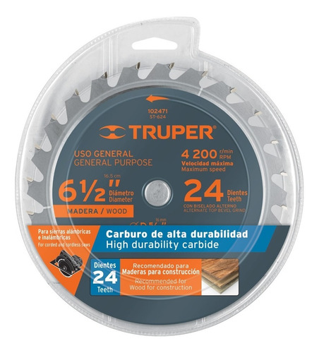 Disco Sierra 6-1/2 P/madera, 24 Dientes, Centro 5/8 102471