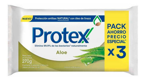 Protex Aloe Jabon Antibacterial En Barra Pack 3 Un X 90 Gr