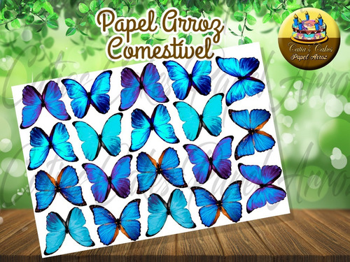 Borboleta Azul Comestível Bolos Cupcake Papel De Arroz 19 Un