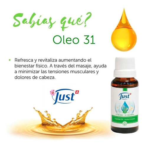 Imagen 6 de 8 de Aceite Esencial Oleo 31 Swiss Just 20ml Original Y Envío