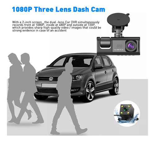 Cámara Para Automovil Accesorio Dashcamera Hd1080p 3pantalla