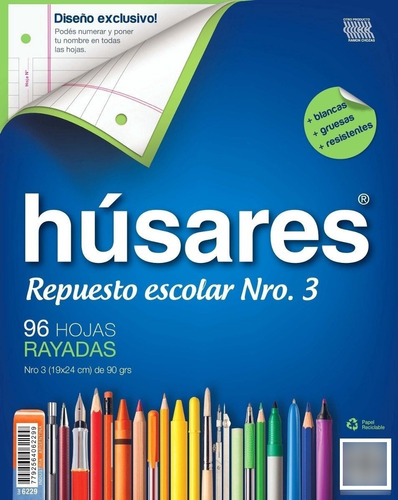 Repuesto Escolar N°3 96 Hojas Rayado Husares 6229