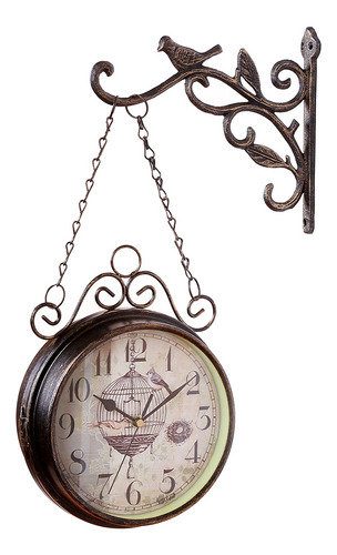 Reloj De Pared De Doble Cara Hierro Al Aire Libre Vintage Ma