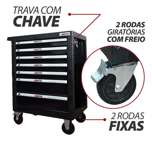 Carrinho De Ferramentas 7 Gavetas 191 Ferramentas Completo Cor Preto