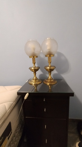 Veladores De Bronce Y Cristal -no Envio- Dorado Oscuro Blanco (Usado)
