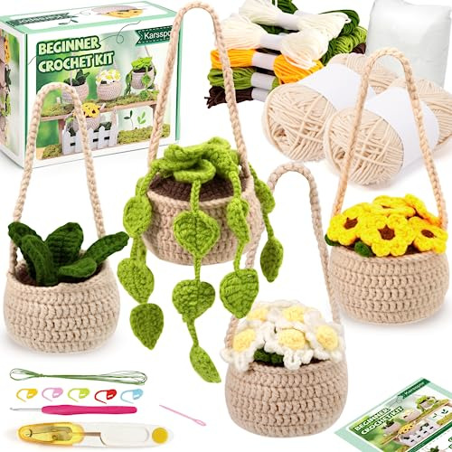 Kit De Ganchillo Principiantes  4 Pcs De Plantas Colgan...