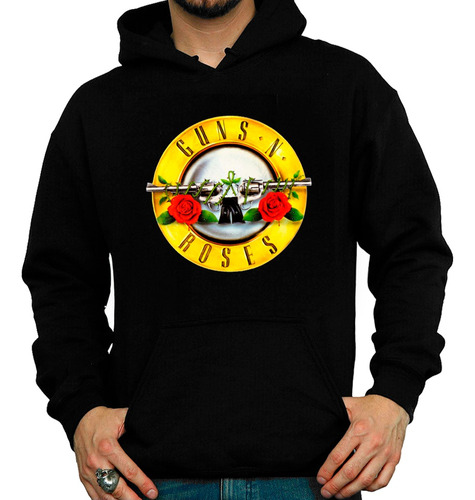 Sweater Guns N Roses Banda Rock Con Capucha Bolsillo Algodón