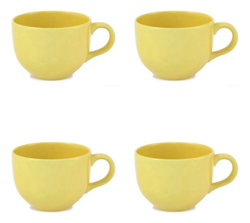 Juego de 4 tazas Biona Jumbo de cerámica Oxford para caldo, 740 ml, color amarillo