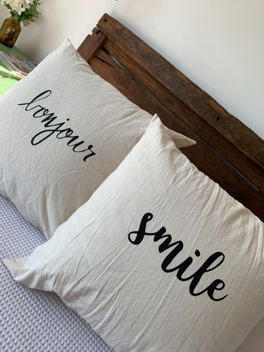 Almohadon Con Estampa - Smile Bounjour - Tusor - 50x50