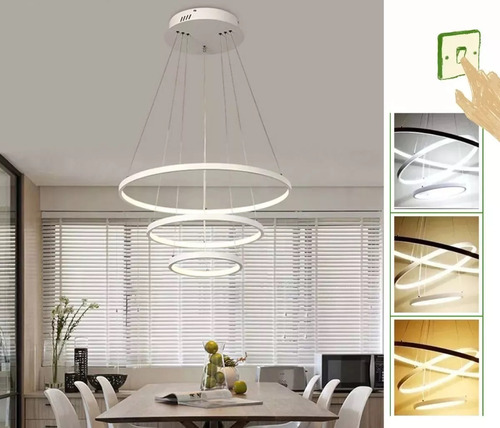 Lustre Pendente Moderno 3 Aneis Branco 40x60x80cm Cabo 3m Luz 3/1 - Green Age