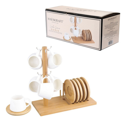 Jogo Xícaras Café 90ml Oasis Com Pires Suporte Bambu 7