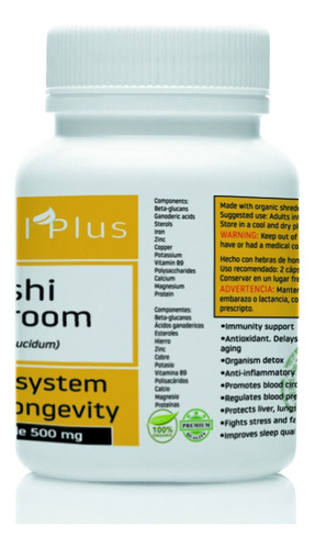 Hongo Reishi (ganoderma Lucidum) 60 Cápsulas 500mg Sin Sabor