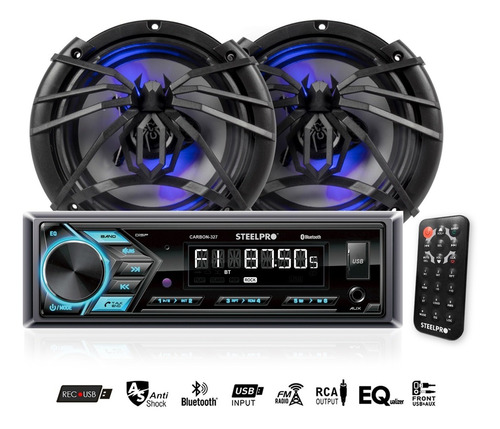 Imagen 7 de 7 de Estereo Para Auto Bluetooth Usb Con Par Bocinas 6.5 Steelpro