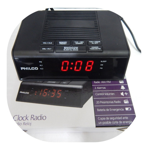 Radio Reloj Despertador 12/24 Hrs Pantalla Cr120 Led Alarma