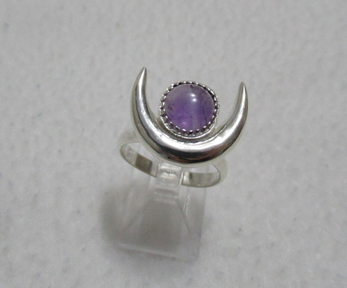 Precioso Anillo Plata 925 Media Luna Con Piedra Amatista