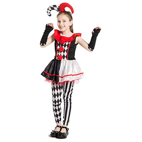 Chica S Jester Clown Disfraz Halloween Kids Circus Scar...