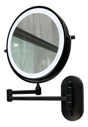 Espelho Dupla Face Maquiagem Parede Luz Led 8poleg 10x Preto