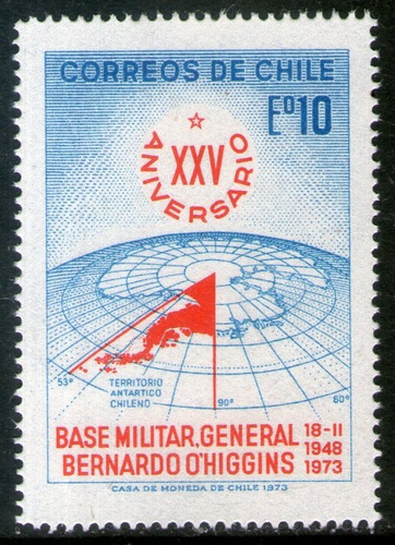 Imagen 1 de 1 de Chile Sello Mint 25° Aniv. Base Militar En La Antártida 1973