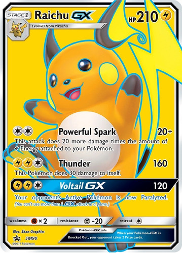 Cartas Pokemon Raichu Gx Sm90 Full Art Promo Smp