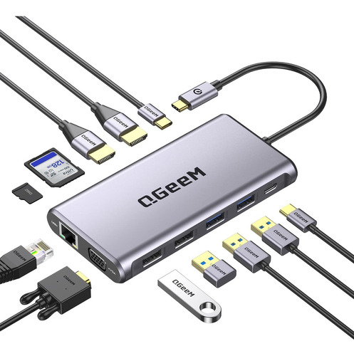 Qgeem Estación De Acoplamiento Usb C, 12 En 1 Usb C Hub Esta