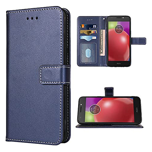 Funda Cartera Para Moto E4 Plus Azul 5.5 Piel Sintetica