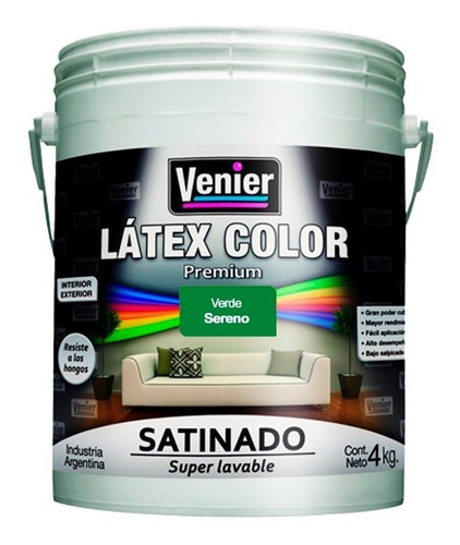 Imagen 1 de 5 de Pintura Latex Color Satinado Verde Sereno 1 Lts. Venier