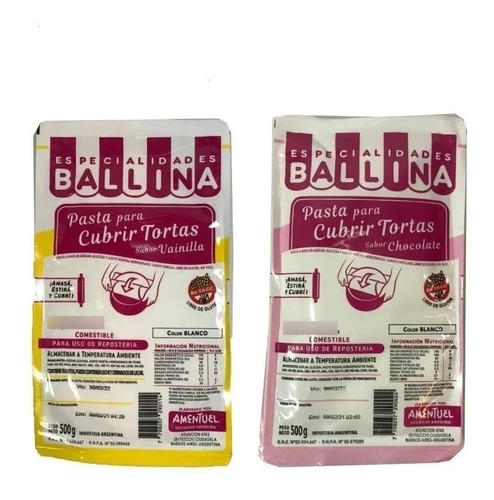 Pasta Para Cubrir Tortas Ballina Chocolate O Vainilla 500g