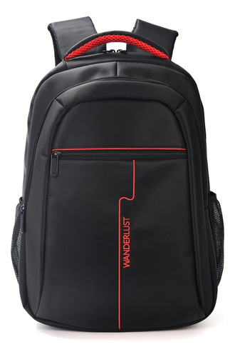 Mochila Wanderlust Reforzada Grande Amplia Portanotebook Cierres Urban Color Negro