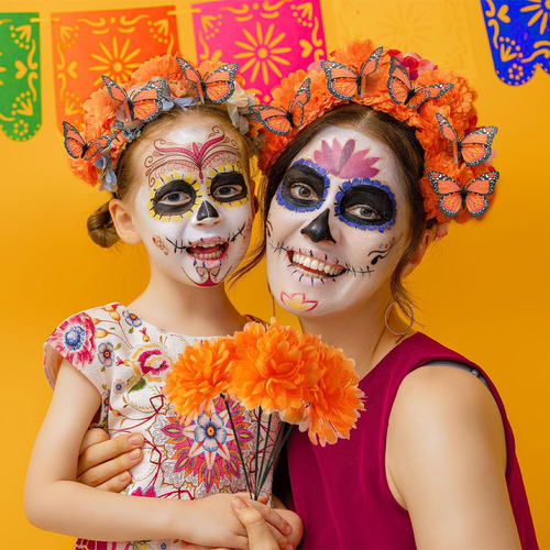 92 Piezas De Decretación De Día De Los Muertos, 80 Flores Ar