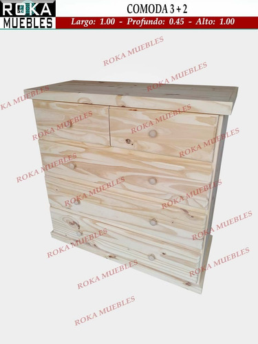 Imagen 1 de 4 de Comoda Cajonera 100x45x100 De 5 Cajones Pino Roka