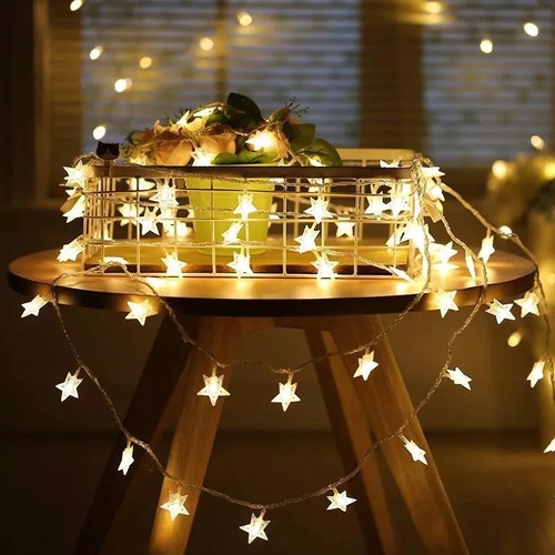 Guía De Luces 20 Estrellas Led Luz Blanca Navidad A Pila
