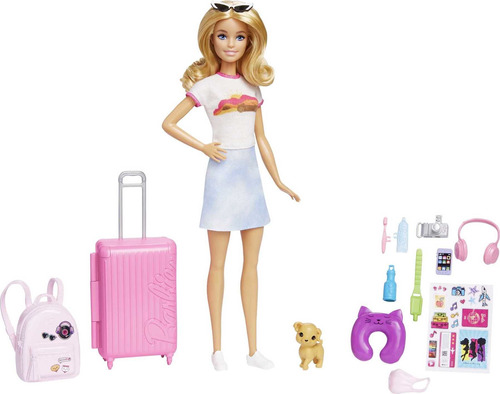 Muñeca Barbie Malibu Y Más De 10 Accesorios, Set De Viaje Co