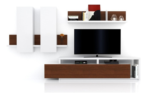 Modular Moderno Mueble Living Para Lcd Led Panel Rack Color Marrón Oscuro