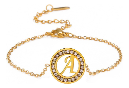 Pulsera Acero Mujer Color Oro Letra Inicial Nombre 